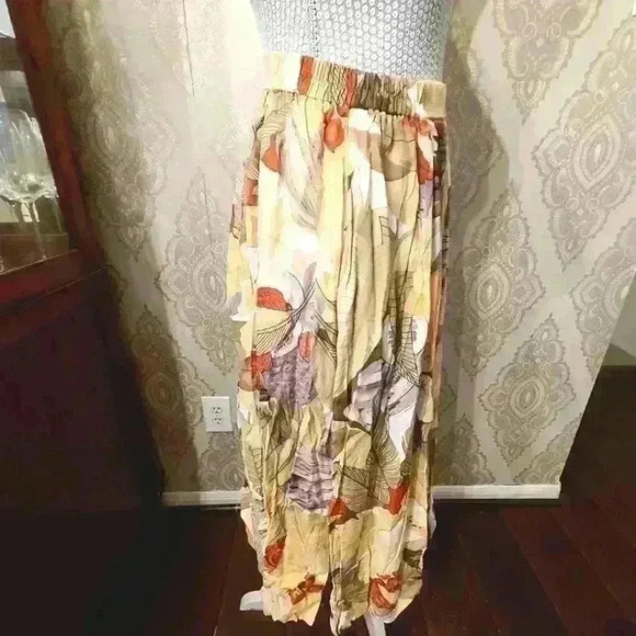 Vintage tropical print pleated skirt with splits size 40 - Picture 2 of 7